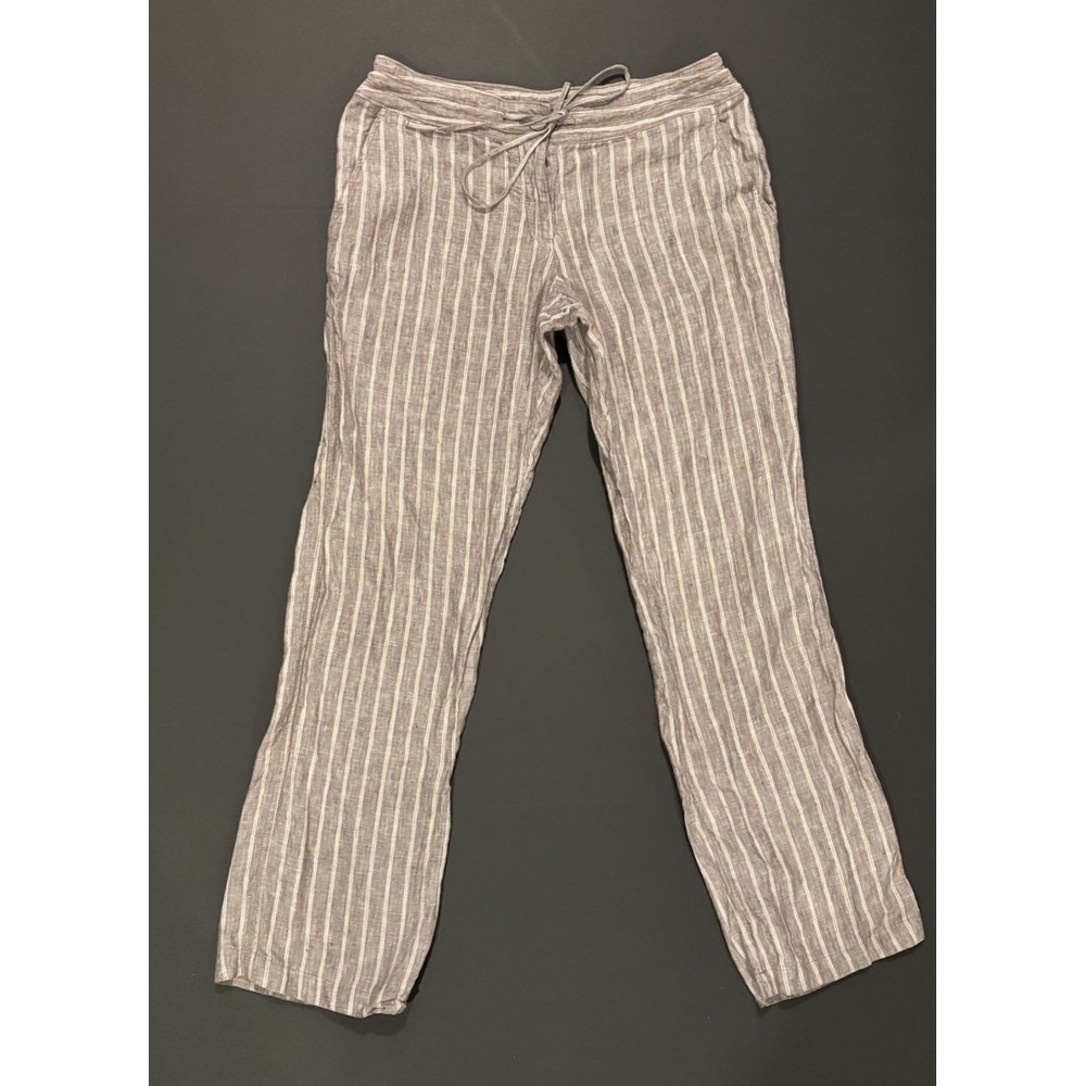 Tommy Bahama Brown Striped Linen Drawstring Wide Leg Pants Womens 4